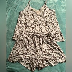 Tahari Leopard Print Pajama Set - Cream and Brown